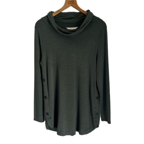 Magnolia Grace Women's Tunic Sweater L Green Cowl Neck Button Side Long Sleeve - Picture 1 of 8